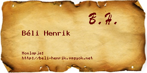 Béli Henrik névjegykártya